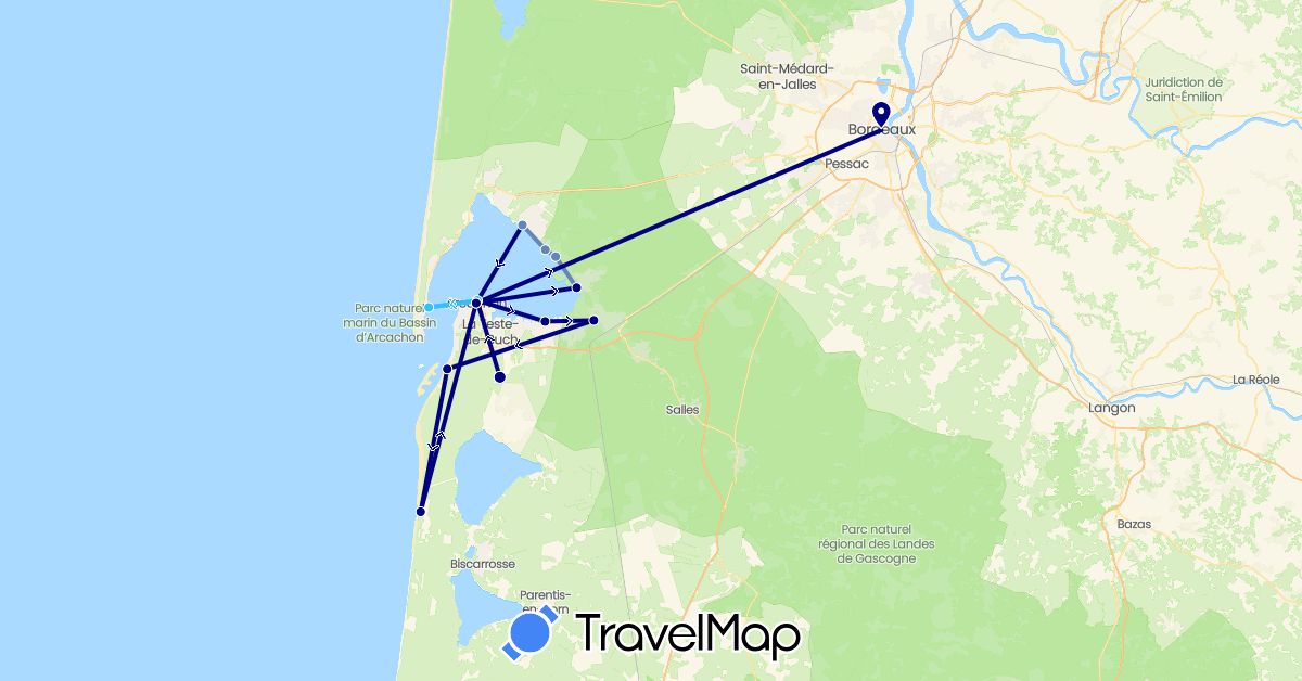 TravelMap itinerary: driving, cycling, boat in France (Europe)